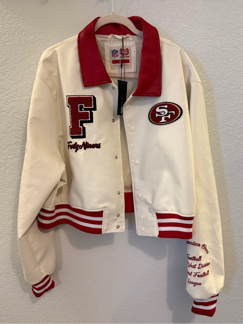 NWT San Francisco 49ers Ultra Game Faux Leather Varsity Bomber Jacket 3X
